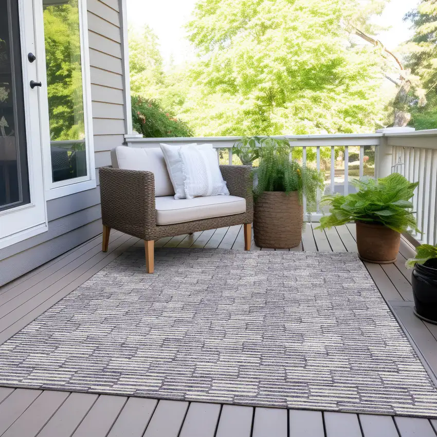Lilac And Ivory Geometric Washable Indoor Outdoor Area Rug Photo 7
