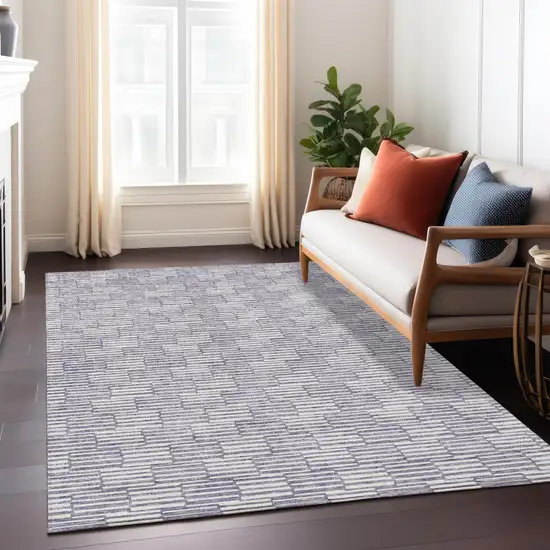 Lilac And Ivory Geometric Washable Indoor Outdoor Area Rug Photo 9