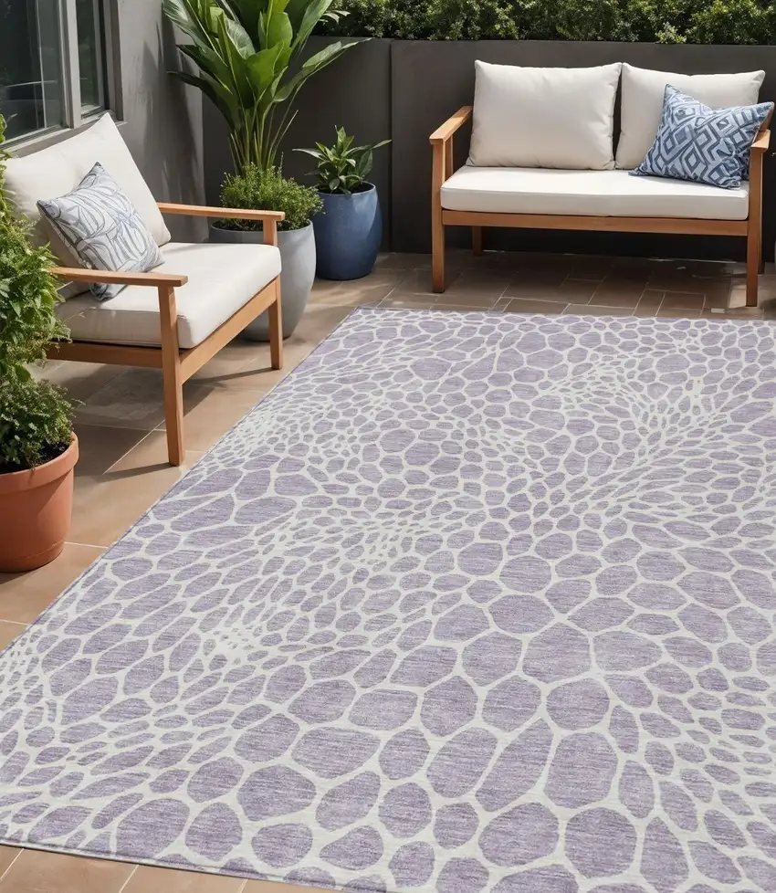 Lilac And Ivory Geometric Washable Indoor Outdoor Area Rug Photo 1