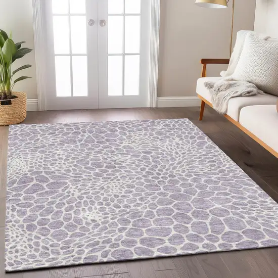 Lilac And Ivory Geometric Washable Indoor Outdoor Area Rug Photo 9
