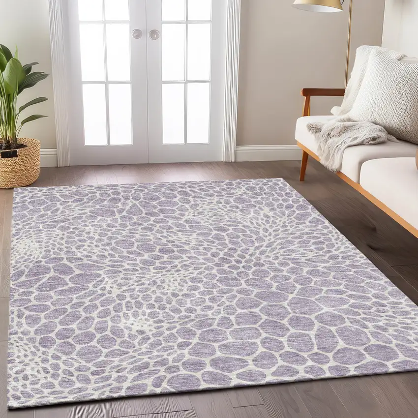 Lilac And Ivory Geometric Washable Indoor Outdoor Area Rug Photo 9
