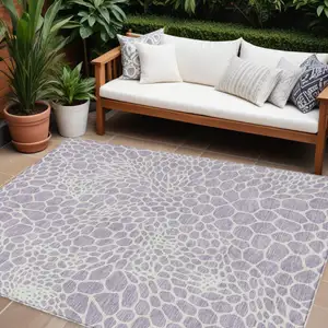 Photo of Lilac And Ivory Geometric Washable Indoor Outdoor Area Rug