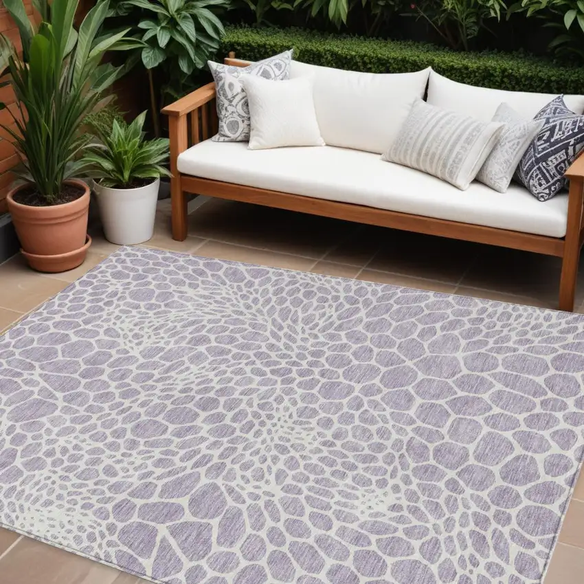 Lilac And Ivory Geometric Washable Indoor Outdoor Area Rug Photo 1