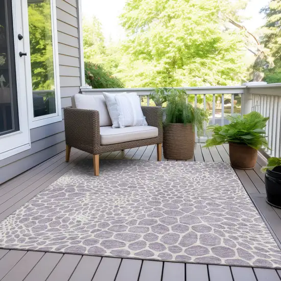 Lilac And Ivory Geometric Washable Indoor Outdoor Area Rug Photo 8