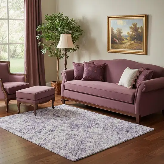 Lilac And Ivory Oriental Washable Area Rug With UV Protection Photo 2