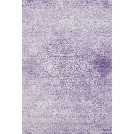 Lilac And Ivory Oriental Washable Area Rug With UV Protection Photo 6