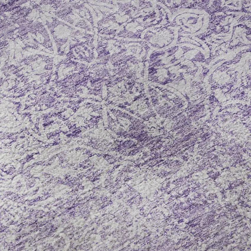 Lilac And Ivory Oriental Washable Area Rug With UV Protection Photo 1