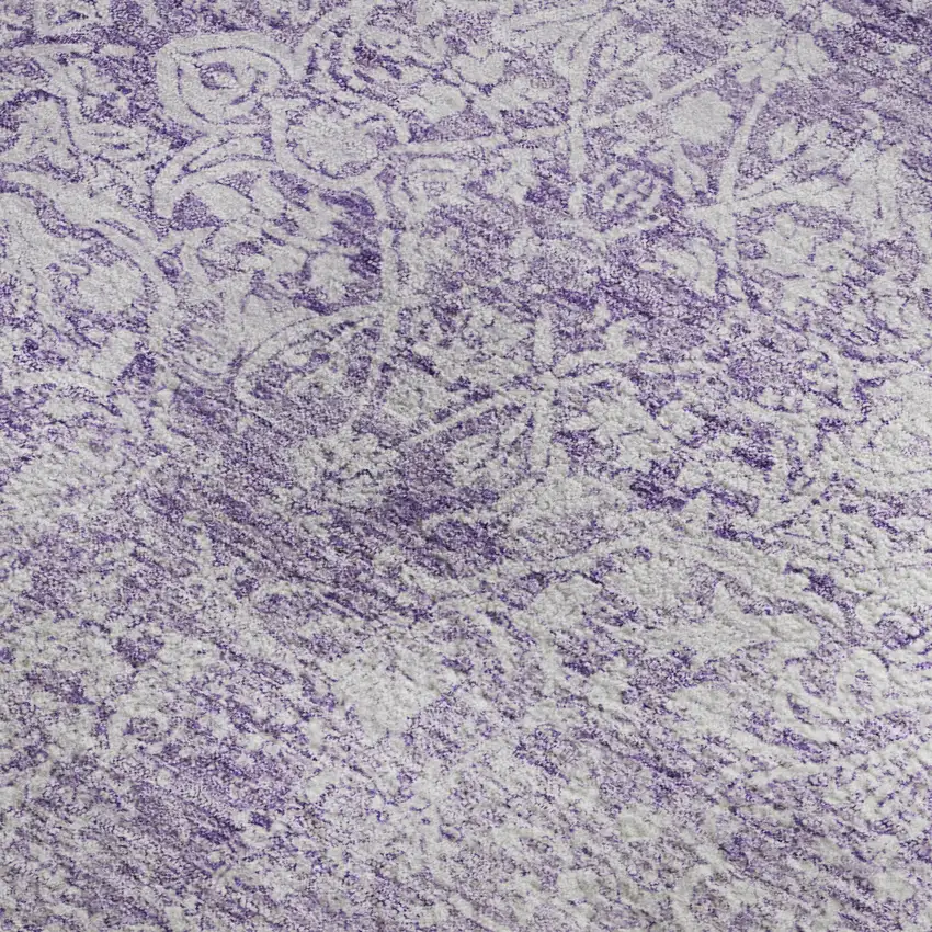 Lilac And Ivory Oriental Washable Area Rug With UV Protection Photo 3