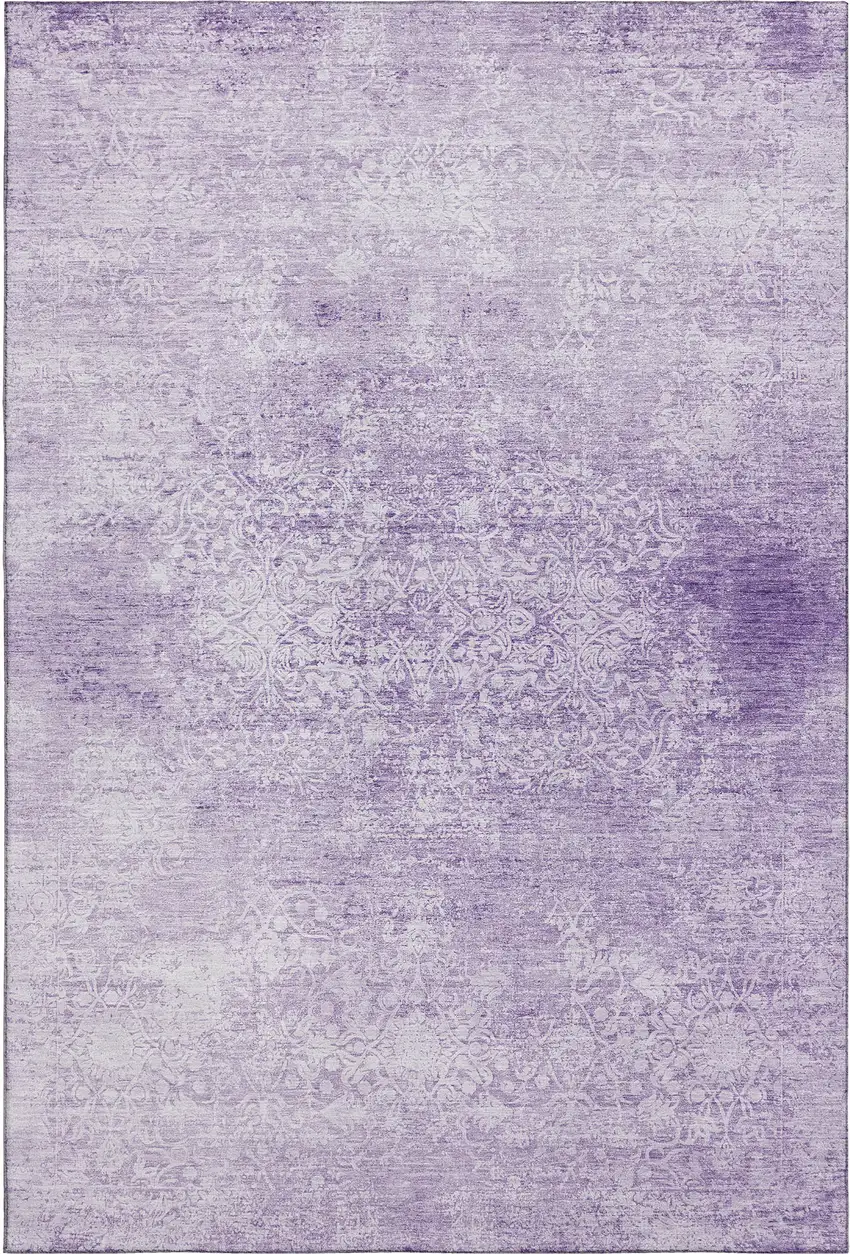 Lilac And Ivory Oriental Washable Area Rug With UV Protection Photo 6