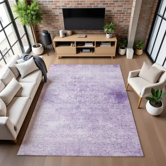 Lilac And Ivory Oriental Washable Area Rug With UV Protection Photo 5