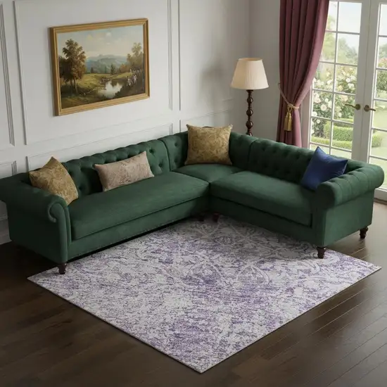 Lilac And Ivory Oriental Washable Area Rug With UV Protection Photo 2