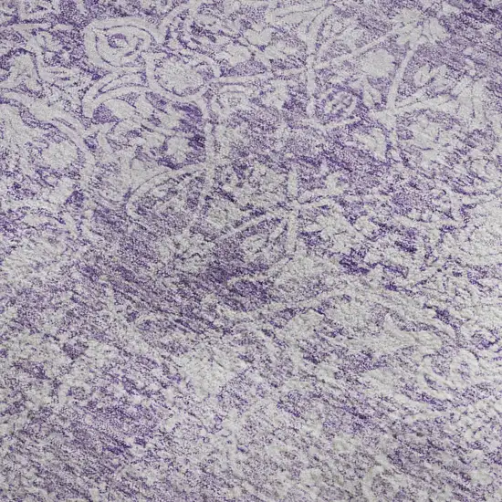 Lilac And Ivory Oriental Washable Area Rug With UV Protection Photo 3