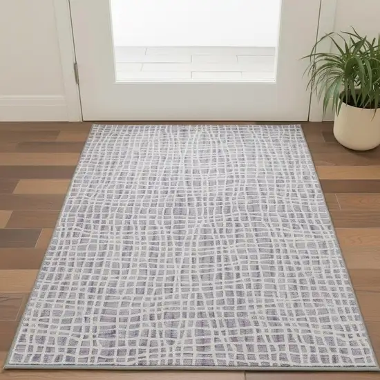 Lilac And Ivory Striped Washable Area Rug With UV Protection Photo 2