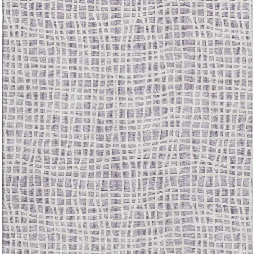 Lilac And Ivory Striped Washable Area Rug With UV Protection Photo 4