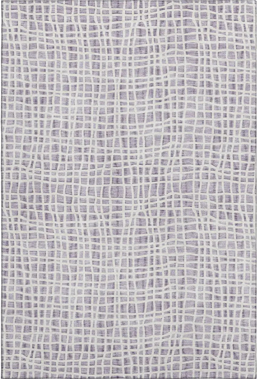 Lilac And Ivory Striped Washable Area Rug With UV Protection Photo 1