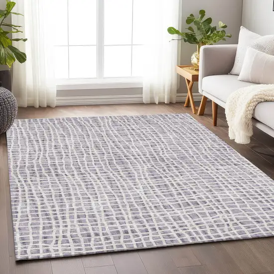 Lilac And Ivory Striped Washable Area Rug With UV Protection Photo 5