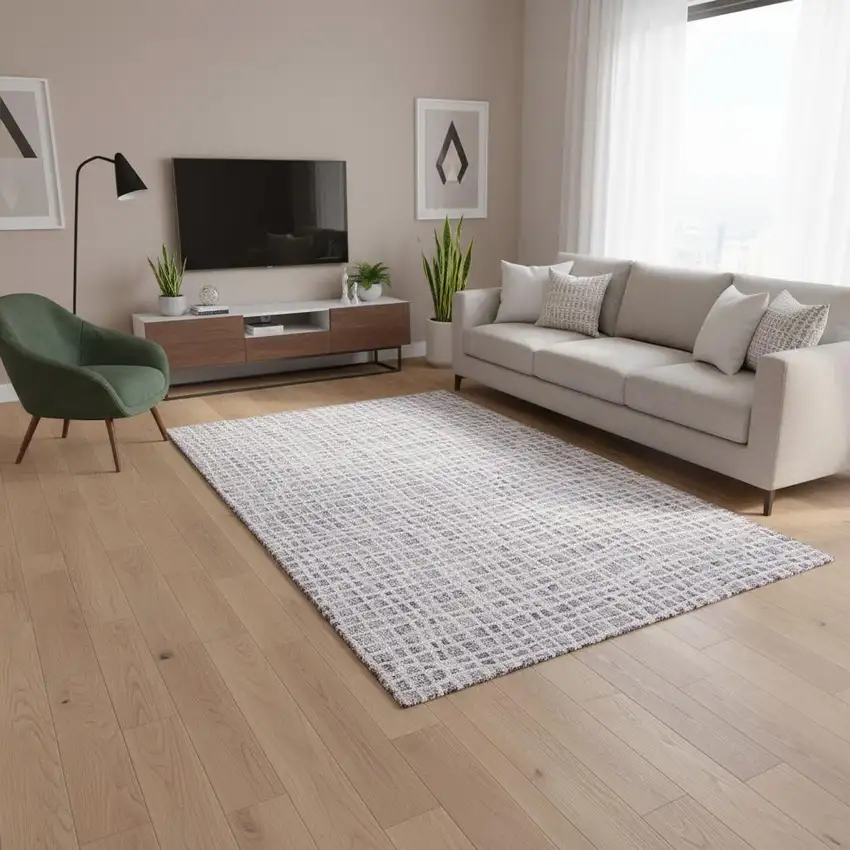 Lilac And Ivory Striped Washable Area Rug With UV Protection Photo 2