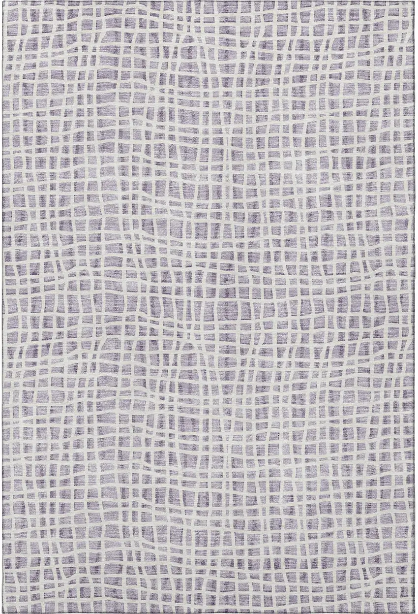 Lilac And Ivory Striped Washable Area Rug With UV Protection Photo 4