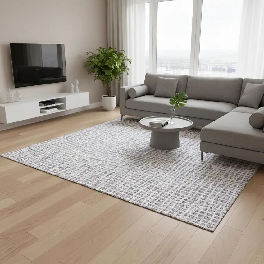 Lilac And Ivory Striped Washable Area Rug With UV Protection Photo 2