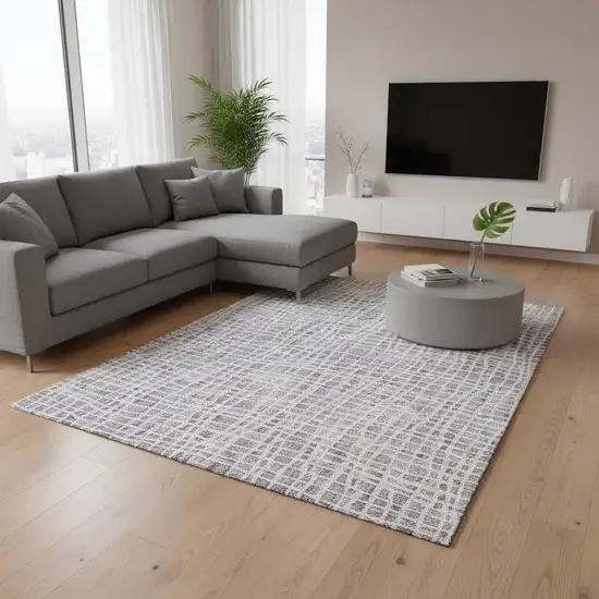 Lilac And Ivory Striped Washable Area Rug With UV Protection Photo 2