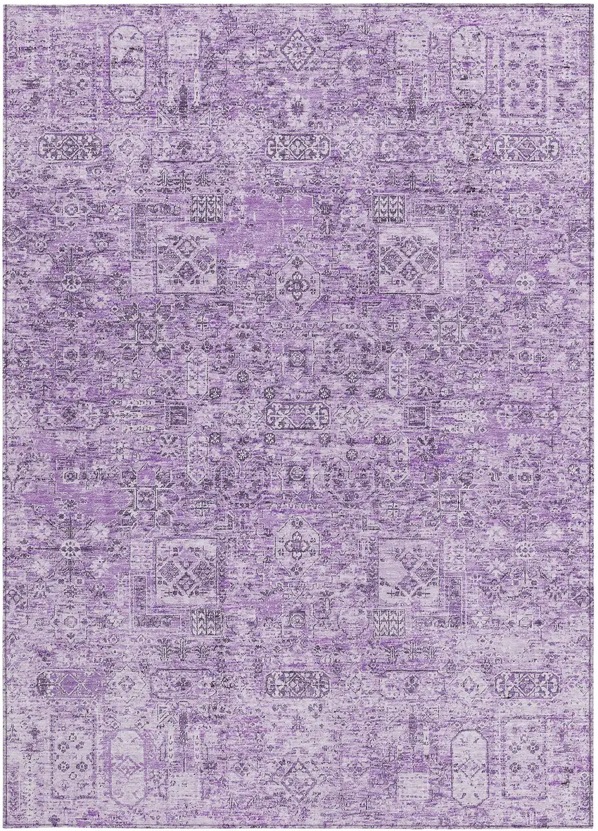 Lilac And Purple Floral Washable Indoor Outdoor Area Rug Photo 5