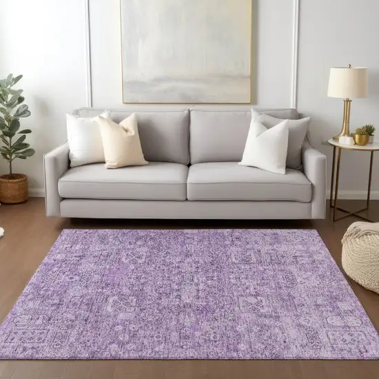 Lilac And Purple Floral Washable Indoor Outdoor Area Rug Photo 7