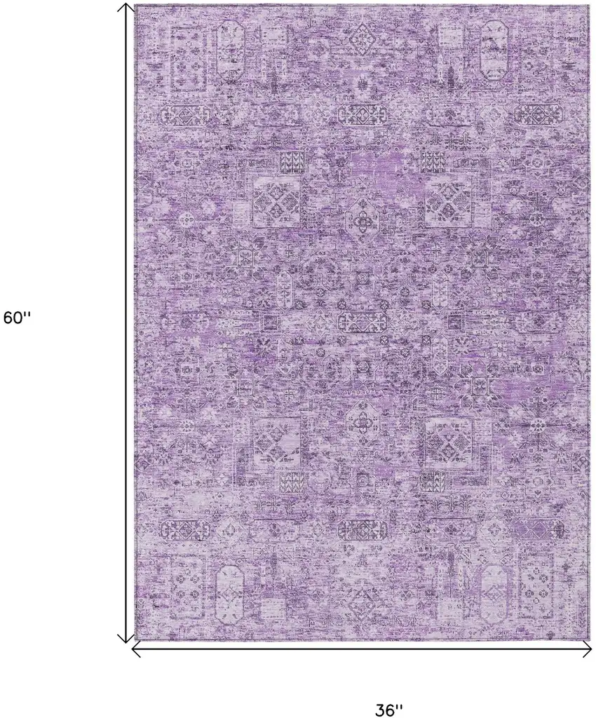Lilac And Purple Floral Washable Indoor Outdoor Area Rug Photo 3