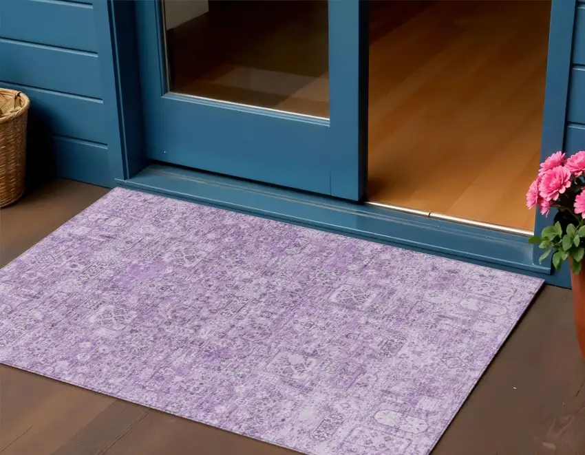Lilac And Purple Floral Washable Indoor Outdoor Area Rug Photo 1