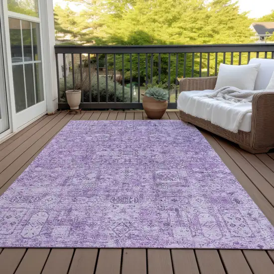 Lilac And Purple Floral Washable Indoor Outdoor Area Rug Photo 6
