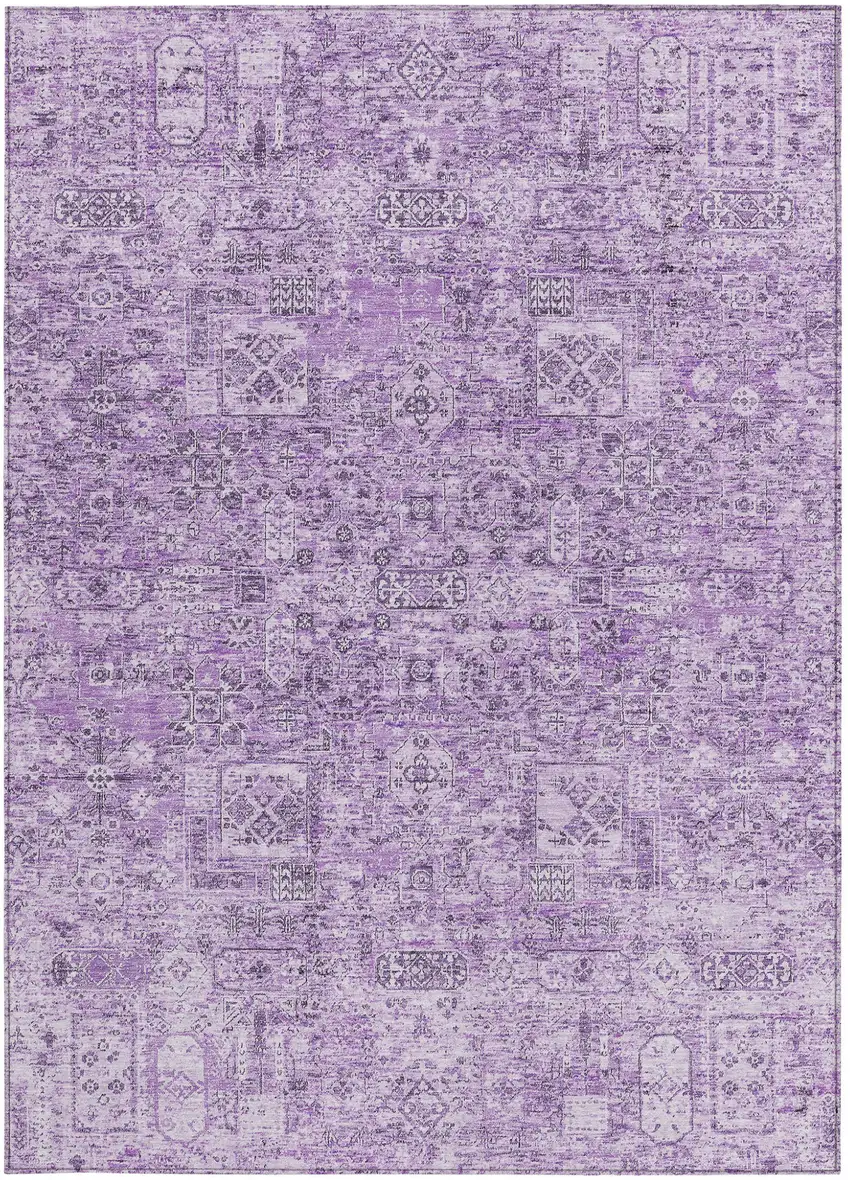 Lilac And Purple Floral Washable Indoor Outdoor Area Rug Photo 5