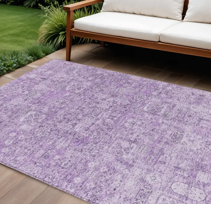 Lilac And Purple Floral Washable Indoor Outdoor Area Rug Photo 1