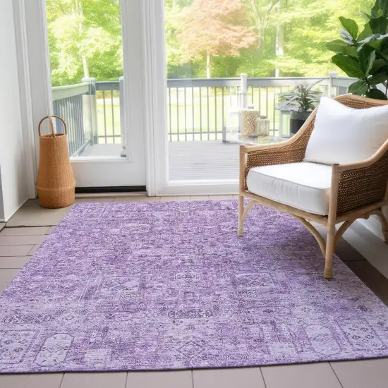 Lilac And Purple Floral Washable Indoor Outdoor Area Rug Photo 8