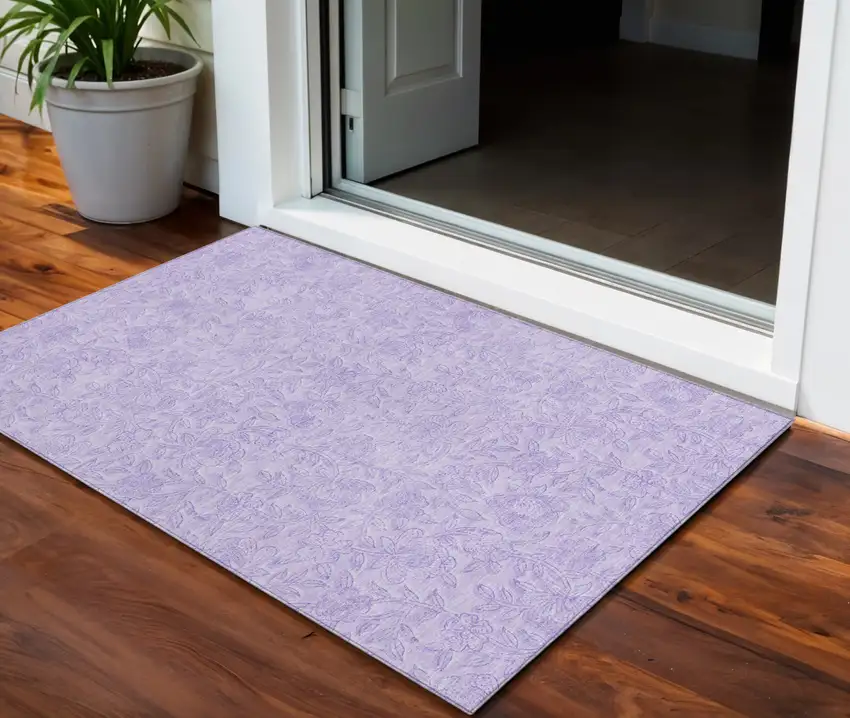 Lilac And Purple Floral Washable Indoor Outdoor Area Rug Photo 1