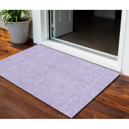 Lilac And Purple Floral Washable Indoor Outdoor Area Rug Photo 1