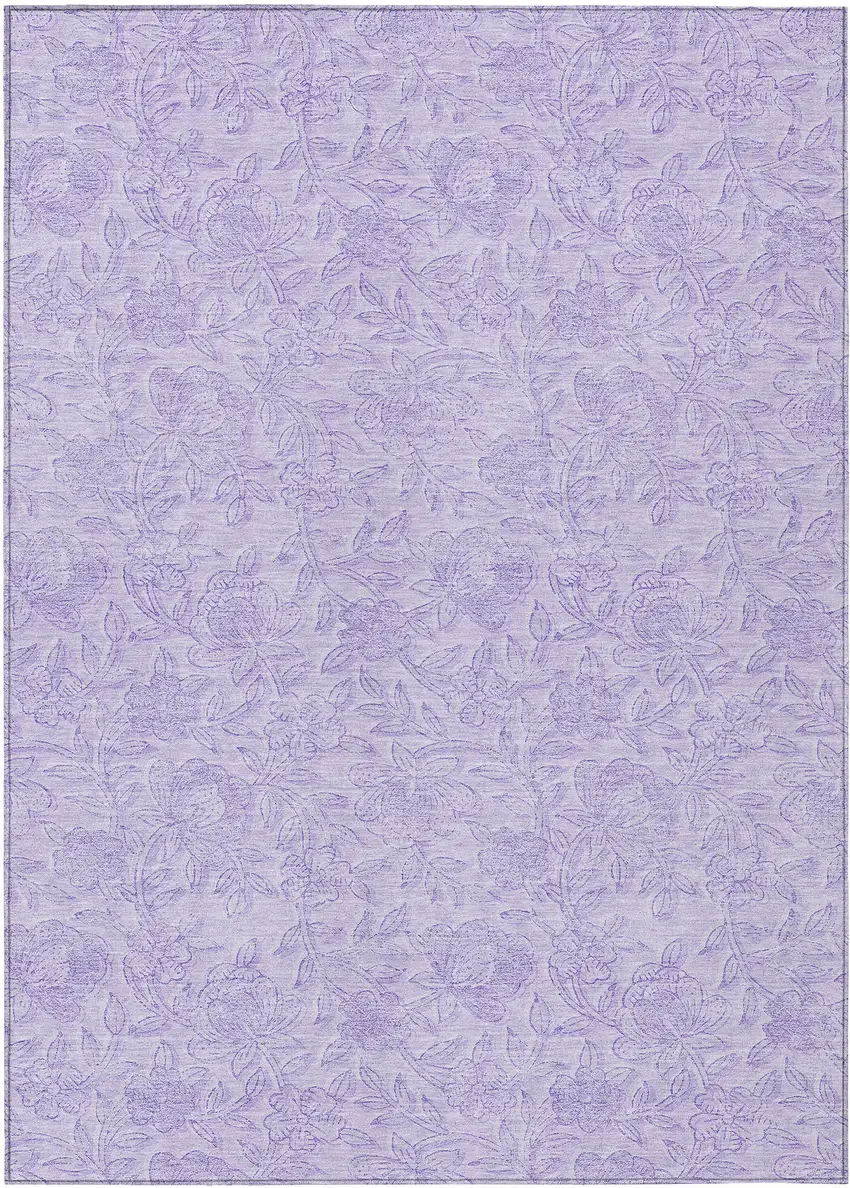 Lilac And Purple Floral Washable Indoor Outdoor Area Rug Photo 2