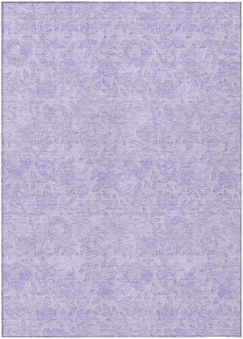 Lilac And Purple Floral Washable Indoor Outdoor Area Rug Photo 2