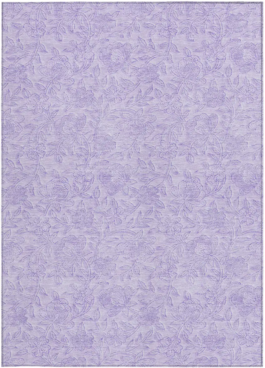 Lilac And Purple Floral Washable Indoor Outdoor Area Rug Photo 6