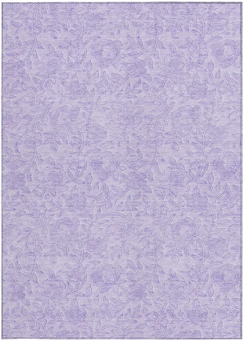 Lilac And Purple Floral Washable Indoor Outdoor Area Rug Photo 6