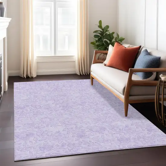 Lilac And Purple Floral Washable Indoor Outdoor Area Rug Photo 9