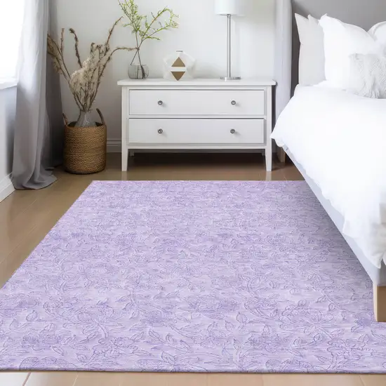 Lilac And Purple Floral Washable Indoor Outdoor Area Rug Photo 8