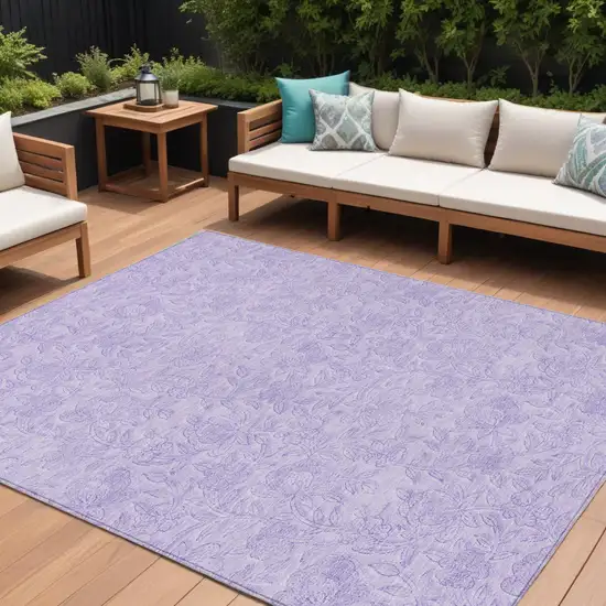 Lilac And Purple Floral Washable Indoor Outdoor Area Rug Photo 1