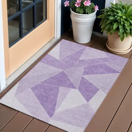 Lilac And Purple Geometric Washable Indoor Outdoor Area Rug Photo 1