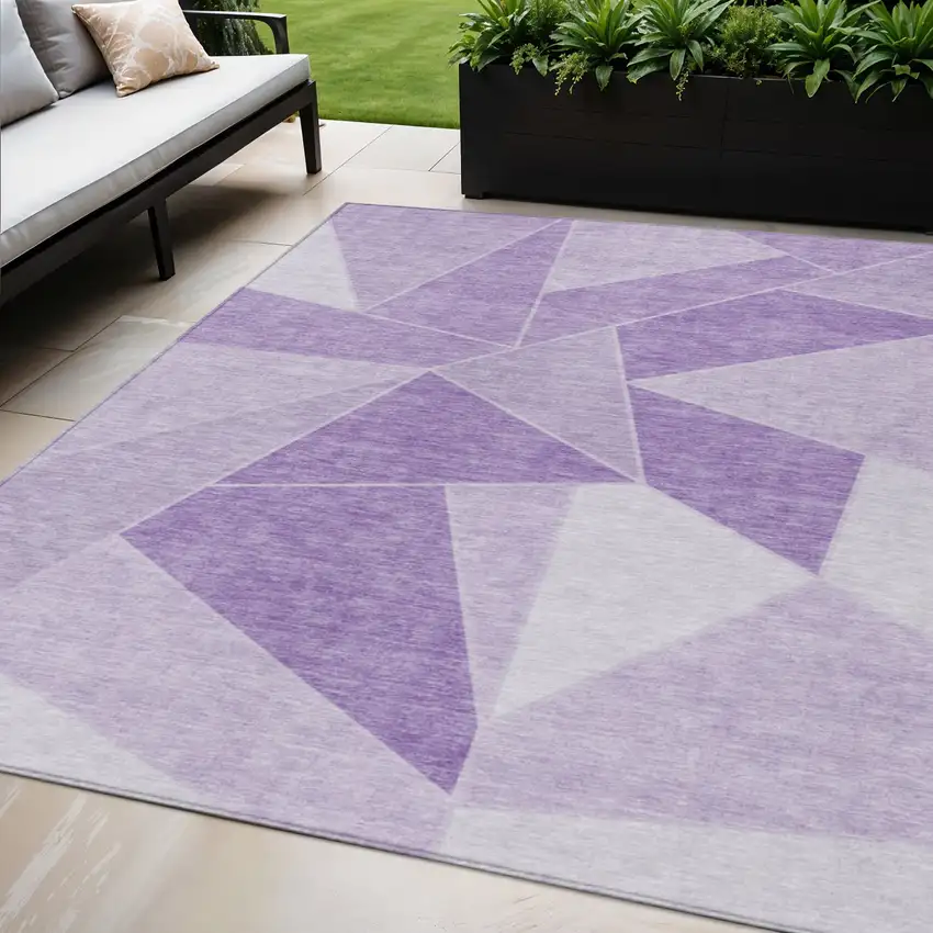 Lilac And Purple Geometric Washable Indoor Outdoor Area Rug Photo 1
