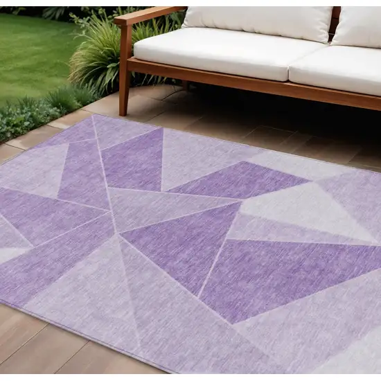 Lilac And Purple Geometric Washable Indoor Outdoor Area Rug Photo 1