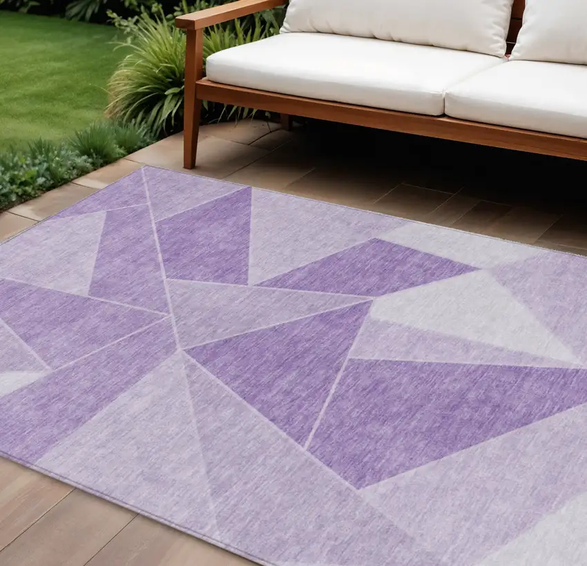 Lilac And Purple Geometric Washable Indoor Outdoor Area Rug Photo 1