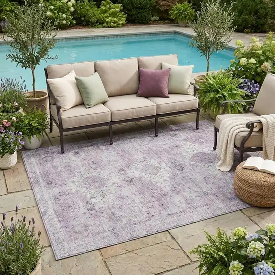 Lilac And Purple Oriental Washable Indoor Outdoor Area Rug Photo 1
