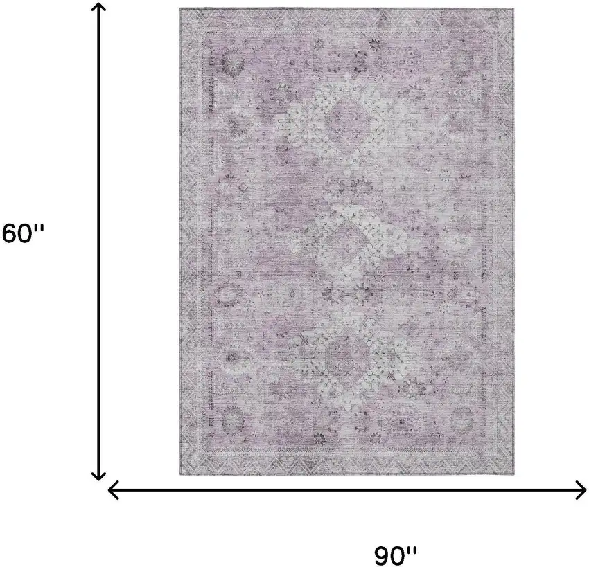 Lilac And Purple Oriental Washable Indoor Outdoor Area Rug Photo 5