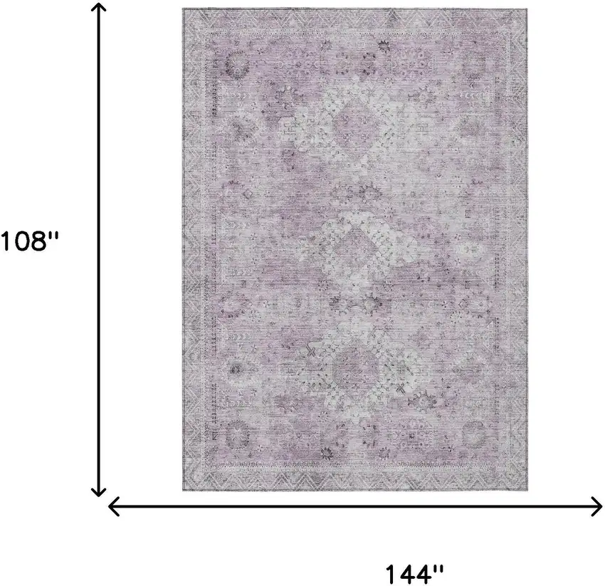 Lilac And Purple Oriental Washable Indoor Outdoor Area Rug Photo 5