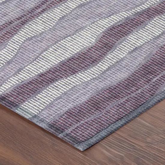 Lilac And Purple Striped Washable Indoor Outdoor Area Rug Photo 3