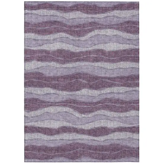 Lilac And Purple Striped Washable Indoor Outdoor Area Rug Photo 2